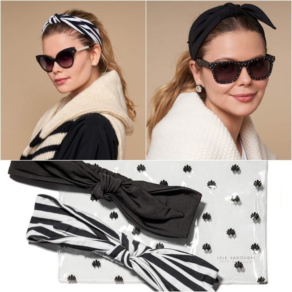 LELE SADOUGHI 2 Retro Headbands Black White Striped